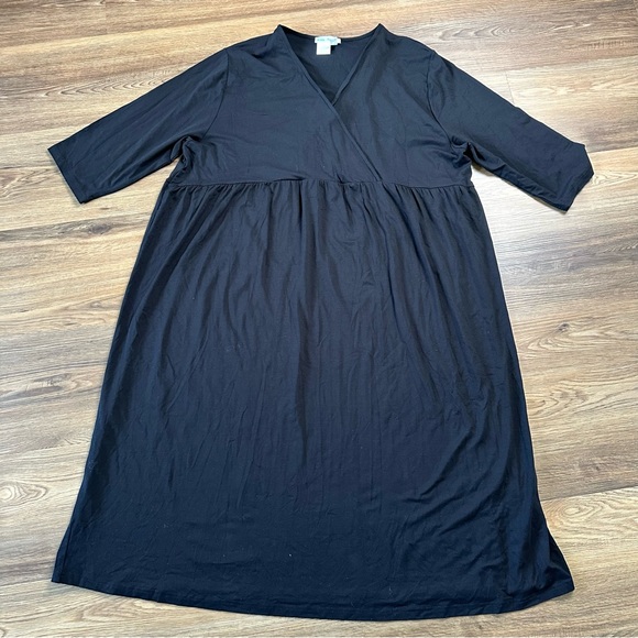 Ulla Popken Viscose Knit V-Neck Empire A-line Dress Black Size 20/22 Stretch - Picture 1 of 7